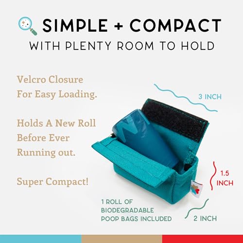 Image of Dog Poop Bag Holder for Leashes, Cat Waste Bag Dispenser, 1000D Nylon, Attach to Cat Leash, Poop Bag Dispenser, Fits Standard Dog Poop Bags - Wildebeest (Turquoise)