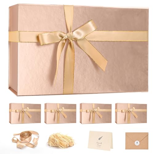 Image of LIFELUM Rose Gold Gift Box with Magnetic Lids for Presents, 14 inchx8.5 inchx4.5 inch