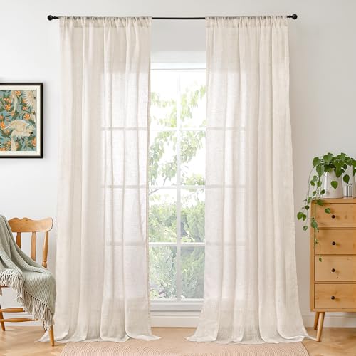 Image of BGment Oatmeal Linen Curtains 84 Inch Length for Living Room, Lightweight Window Drapes Rustic Country Textured with Rod Pocket for Farmhouse Bedroom, 2 Panels Set, Each 42 Inch Wide