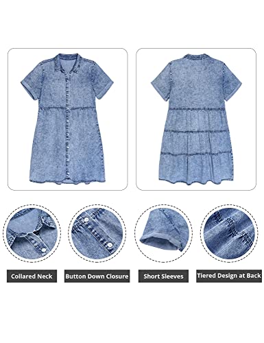 GRAPENT Denim Dress for Women Babydoll Tiered Short Sleeve Button Down Jean Shirt Dresses - Image 7