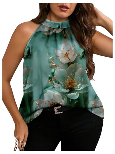 Image of RoseSeek Women's Tropical Paisley Halter Blouse Boho Shirt Vacation Tops