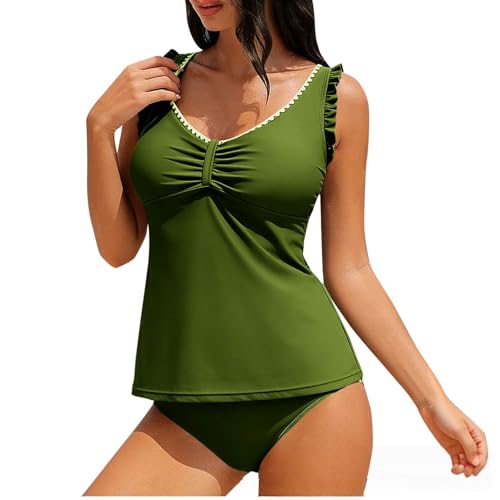 Tankini pour femme taille M short de bain 2 pièces vert avec maillot drapé