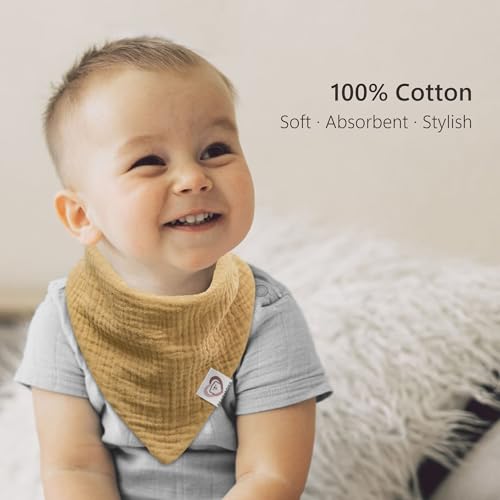 Image of Bearmoss Baby Bibs for Drooling & Teething 8 Pack Muslin Cotton Soft Absorbent Adjustable Unisex Bibs Boys Girls 0-36 Months