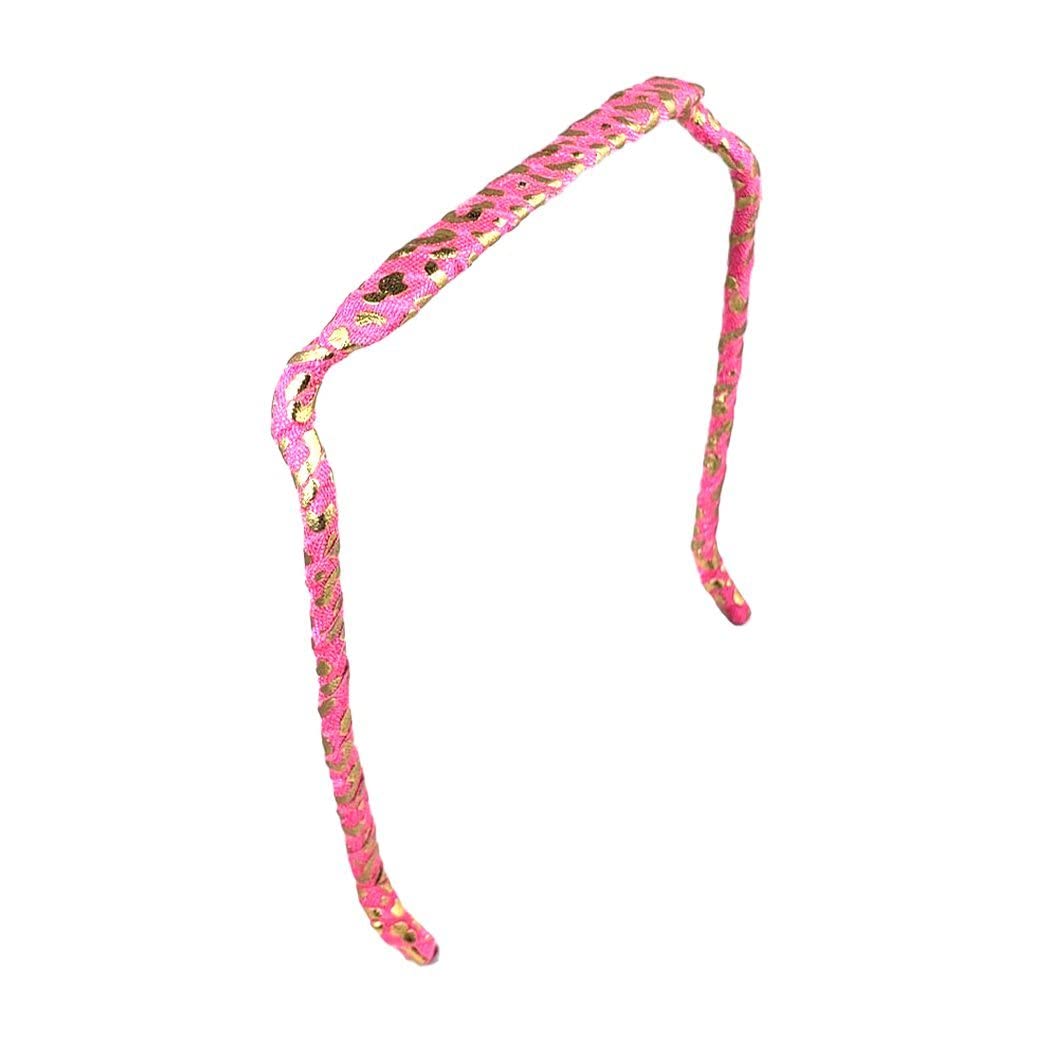 Curly Thick Hair - Large Headband - Hand-Wrapped Patterned (Relaxed, Pink and Gold Cheetah)