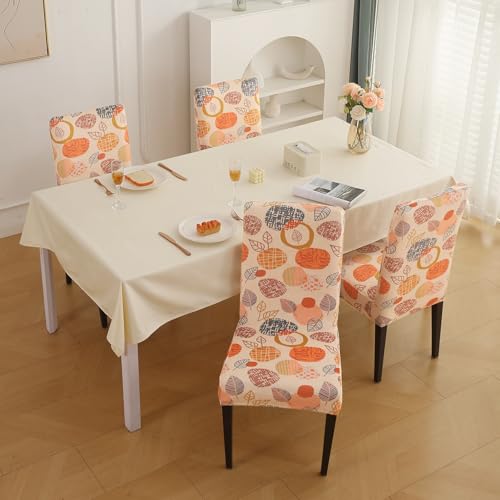Image of HOKIPO Premium Printed Velvet Chair Cover Set of 4 for Dining Table, Coral Autumn Leaves (AR-5794-D1*4)