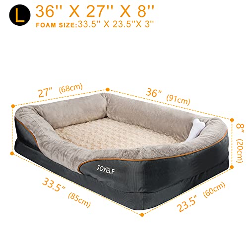 JOYELF Large Orthopedic Memory Foam Dog Bed with Washable Cover & Squeaker Toy