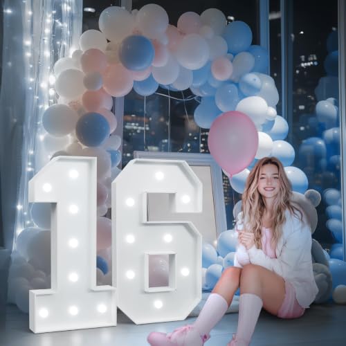 Image of Marquee Numbers 3 Feet Tall, Cool White Light Up Numbers 6 for Party