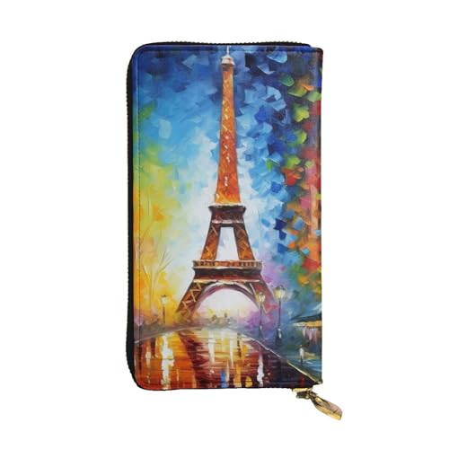 paris eiffel tower painting Wallet for Men Women Long Purse Leather Clutch Large Business Handbag Travel Phone Holder Credit Card Holder Money Case with Zipper Leather Wallets Gift
