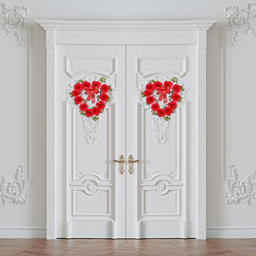 Vlorart Valentines Day Heart Shaped Wreath,14 Inch Floral Rose Artificial Valentine Wreath With Red Bow Spring Wreath For Front Door Decor Wedding Party As A Gift For Girlfriend Or Mother #TOP5
