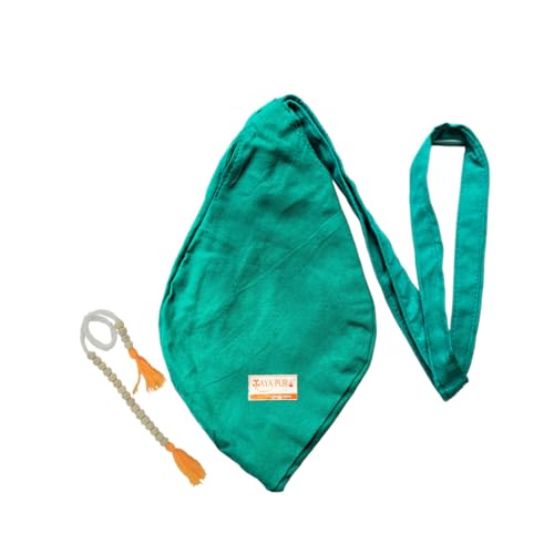 Image of Pure Cotton Chanting Bag or Gomukhi Japa Mala Bag or Cotton Bead Bag with Sakshi Mala Counter (Green)