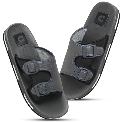Image of DOCTOR HEALTH SUPER SOFT Men Comfortable Double Strap Slippers with Adjustable Buckles, Cushioned Footbed and Anti Slip Sole, Casual Everyday Wear Sliders for Indoor and Outdoor Use