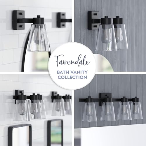 Image of Prominence Home Fairendale 2 Light Matte Black Bathroom Vanity Light with Clear Glass