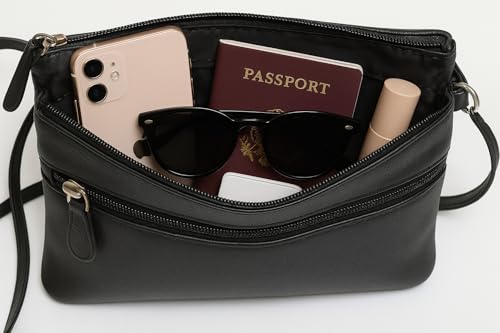 Genuine Leather Womens Purse Double Zipper Top Pockets Crossbody Shoulder Bag for Ladies4