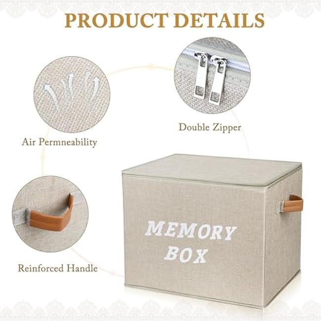Memory Box for Keepsake, Decorative Keepsake Bin with Handles,Memory Box Keepsakes Gift for Anniversary, Wedding, Birthday, Valentines Day