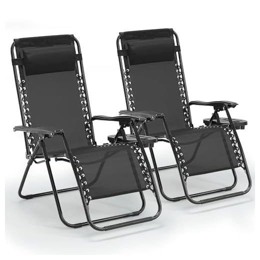 RICHRYCE Zero Gravity Chair Set of 2, 350 lbs Capacity, Reclining Folding Outdoor Chairs with Adjustable Headrest & Cup Holder, Anti - Gravity Loungers for Backyard, Patio, Lawn, Poolside (Black)