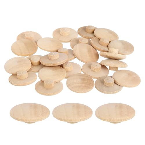 Image of uxcell 60Pcs Wood Button Plugs, 7mm /0.28 inch Hardwood Screw Hole Plug Mushroom Wooden Caps Buttons Wood Plug for Furniture Woodworking Craft Decor (20mm x 7mm)