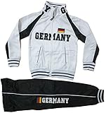 Kinder Jungen Mädchen Trainingsanzug Sportanzug Jogginganzug Hose Jacke Germany (Weiß, 98 / 104)