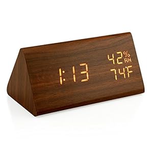 OCT17 Wooden Alarm Clock, Smart LED Digital Clock for Bedroom/desks, Upgraded with Time Temperature, Adjustable Brightness and Voice Control, Humidity Displaying – Brown