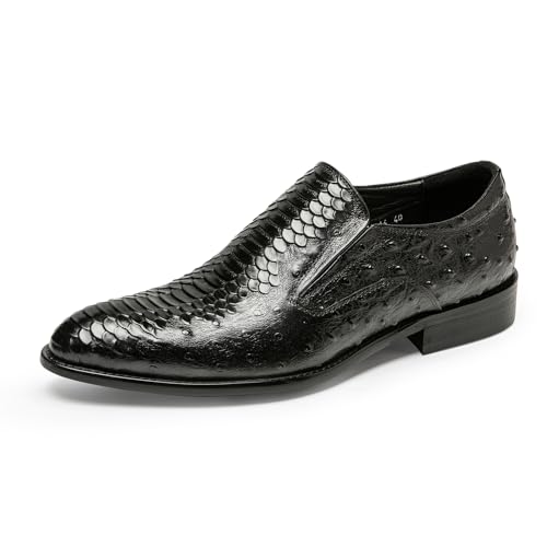 Loafers for Men - Genuine Leather Crocodile-Embossed Slip-On Loafers | Elastic Gore Dress Shoes with Luxe Reptile Pattern