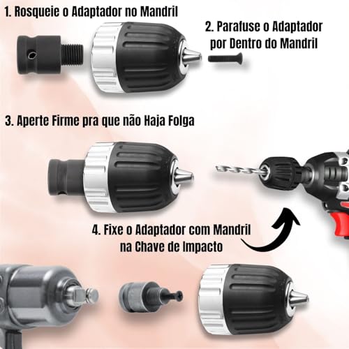 Kit Mandril Aperto Rápido 1/2 x 1-10mm (3/8) + Haste Adaptador de Parafusadeira de Impacto Universal