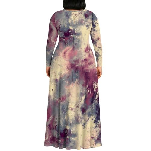 Image of PinkPatty Plus Size Maxi Dresses for Women Long Sleeve Crew Neck Sundress Casual Fall Dress with Pockets