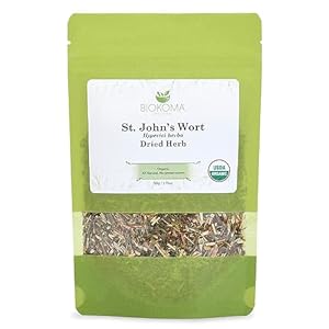 Biokoma Pure and Organic St. Johnâs Wort Dried Herb 50g (1.76oz) in Resealable Moisture Proof Pouch, USDA Certified Organic – Herbal Tea, No Additives, No Preservatives, No GMO, Kosher