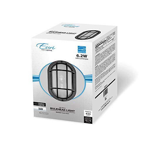 Euri Lighting Eol-Wl13Bk-2050E Aluminum Housing, Bulkhead Outdoor Integrated Led Wall Light, Wet Rated, 6.2 Watts, 434 Lumens, 5000K Cool White, Energy Star, 2 Year, 50K Hour Warranty #TOP6