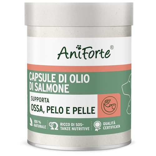 AniForte Omega-3 Capsule di olio di salmone per cani e gatti 200 Capsule - Natura pura, ottimizza il metabolismo, prezioso per la formazione delle ossa, la costituzione e il mantello lucido