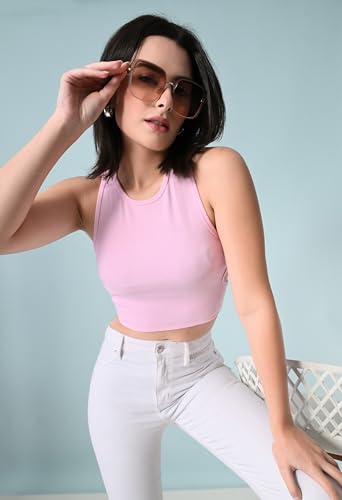 Image of Women's Cotton Ribbed Crop Top | Sleeveless Slim Fit Tank | Summer Wear