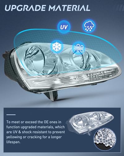 Image of Nilight Headlight Assembly Compatible with 2005 2006 2007 2008 2009 2010 Volkswagen Jetta 2006-2009 VW Rabbit GTI Headlamp Chrome Housing Driver and Passenger Side | For Jetta 2005 2006 2007 2008 2009 2010 VW Rabbit GTI 2006-2009 Chrome Housing Amber Reflector Headlight Driver & Passenger