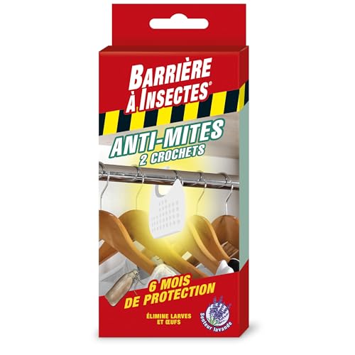Anti-mites des vêtements BARRIERE A INSECTES élimine les trous dans le linge étui 2 crochets