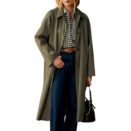 Songling Womens Long Trench Coat Single Breasted Oversized Windproof Trendy Fall Jacket Outerwear Coats(Army-Green,S)