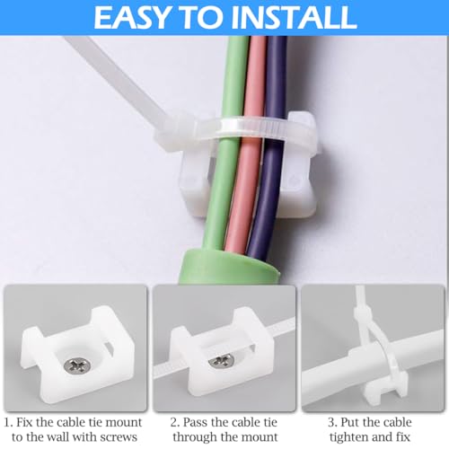 100 Stk Kabelhalter Schraubbar Weiß Kabelbinderhalter Kabel Befestigung Kabelmanagement Kabelschellen Nylon Sattelhalterung Halterungs mit Kabelbinder & Schrauben für Kabelbefestigung