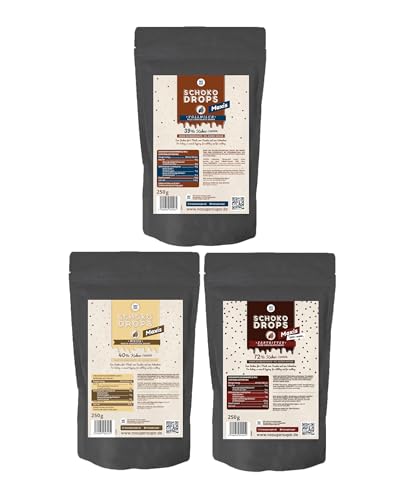 Schokodrops ohne Zuckerzusatz - NO SUGAR SUGAR Probierset Vollmilch Weiß & Zartbitter (3x 250g)