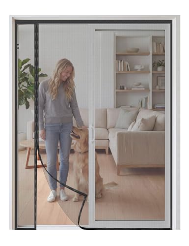 Reversible Side Opening Magnetic Screen Door for Double Door (72 x 80 Inch) Heavy Duty Fiberglass Mesh with 25 Pairs Magnets Fits Patio Sliding& French Door Unblocked View