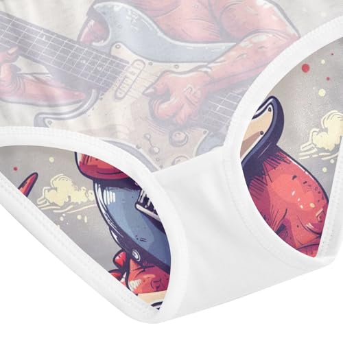 Toddler Briefs, Red Dinosaur Playing Guitar Cotton Underwear Girls, 2T–8 Years4