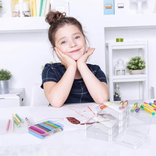 Image of 32 Pcs Plastic Crayon Box Bulk Clear Crayons Holder with Lid Crayon Organizer Case Crayon Storage Containers for Students School Office Supplies (32)