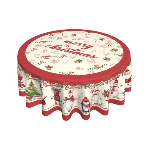 Sweetshow Merry Christmas Table Cloth Christmas Tree Santa Snowman Round Tablecloth 60 Inch Winter Reindeer Bear Tablecloth For Holiday Parties Dining Table Living Room Kitchen Decor #TOP1
