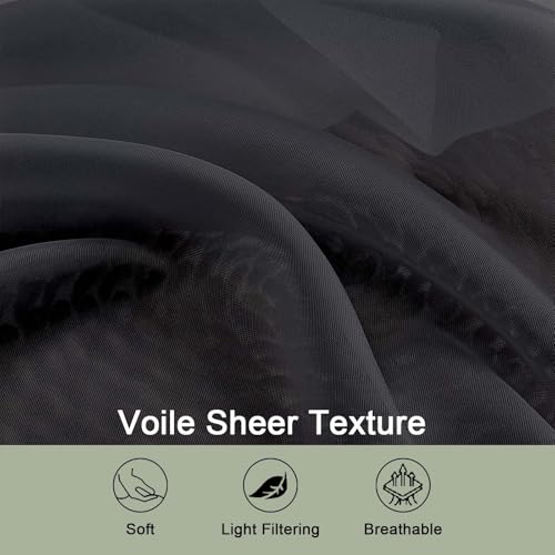 Image of OWENIE Extra Long Black Sheer Curtains 144 inch 2 Panels Set, Translucent Backdrop Window Scarf Drapes for Canopy Bed /Wedding /Living Room /Anniversary, 12FT Length, Each 59Wx144L in, 2PCS