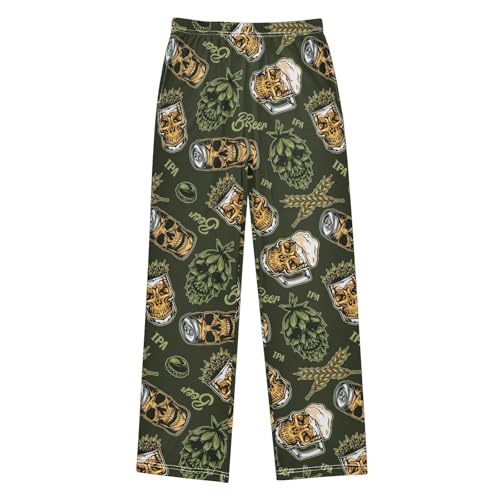 ZZXXB Skull and Beer Boys Long Pants Soft Trousers Elastic Waist Kids Lounge Bottoms with Pockets S-XL