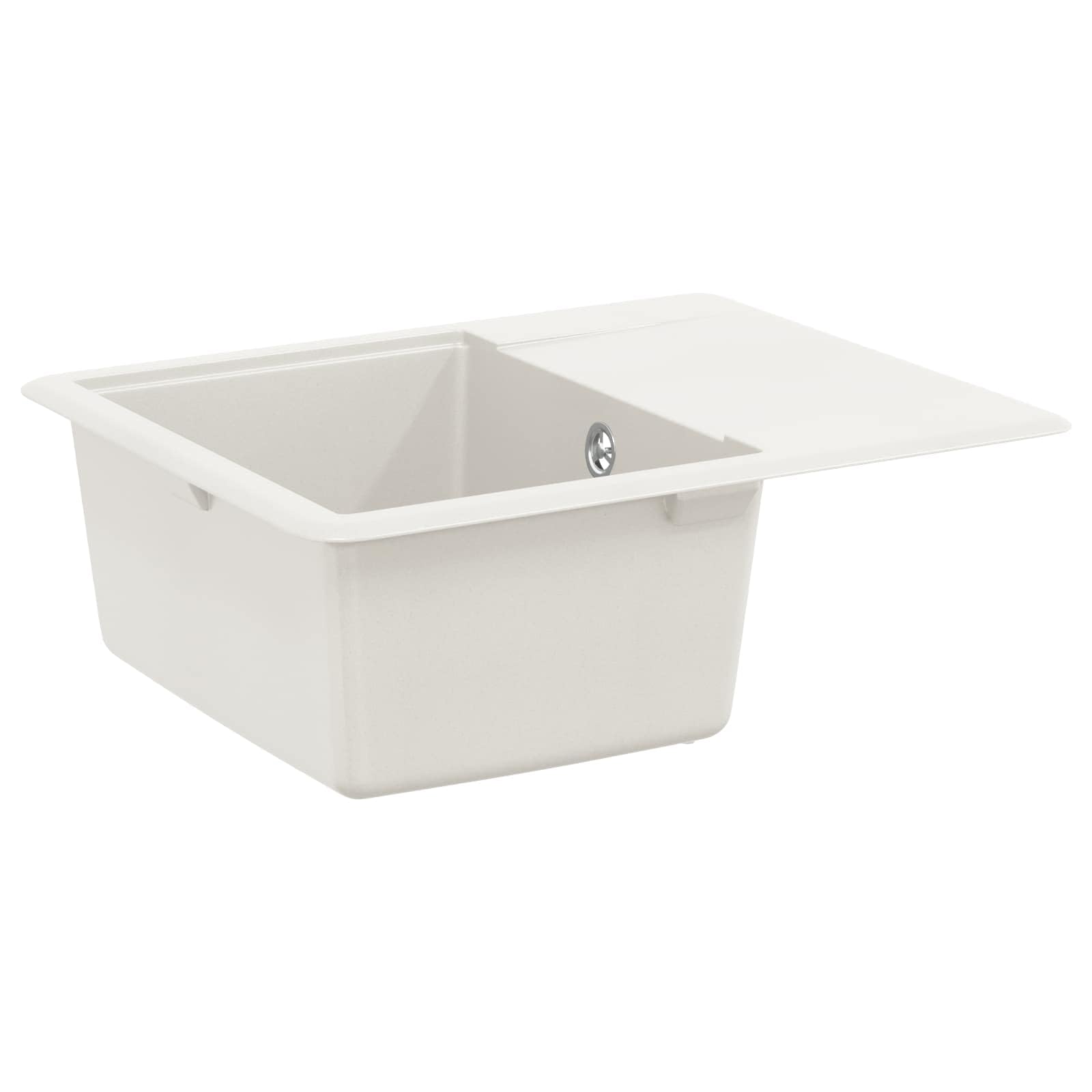 Fregadero de cocina de granito, 560 x 460 mm, color blanco | 80% cuarzo y 20% resina, rectangular, resistente a los arañazos, resistente al calor, fácil montaje