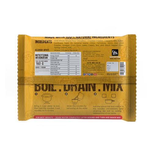 Image of Yu Foodlabs 100% Whole Wheat Jalapeno Cheese Instant Noodles - Pack of 18 - Zero Preservatives Zero Oil Zero Maida & Zero MSG - Atta Noodles Ready in 6 Mins - Veg - 420 gram (70g x 6) - Yu