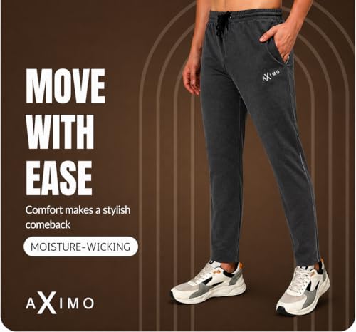 Image of Men Denim Track Pants Slim Fit Joggers Elastic Waistband Drawstring Stretchable Fabric Casual Lounge Travel Pants with Side Pockets Stylish Streetwear Jogger Pants for Men