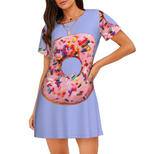 Pyjama souple imprimé beignet fraise simplement pratique pour femme