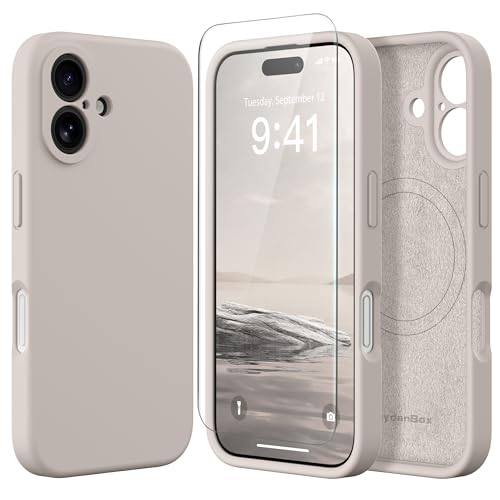Image of Magnetic for iPhone 16 Plus Case, Compatible with MagSafe, [Full Camera Protection][Screen Protector] Silicone Shockproof Protective Phone Case for iPhone 16 Plus 6.7 inch, Stone