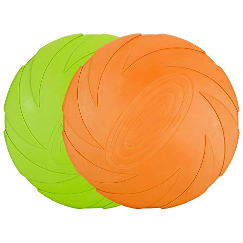 Vivifying Frisbee Hund 2 Stück 15cm Hundefrisbee aus Natürlichem Kautschuk für Land und Wasser (Grün + Orange)