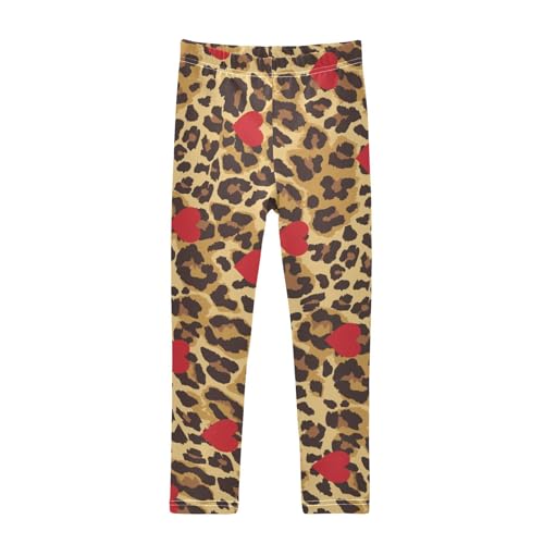 Leopard Heart Texture Girls Leggings,Workout Leggings for Girls Toddler Athletic Leggings Size for 3-10T