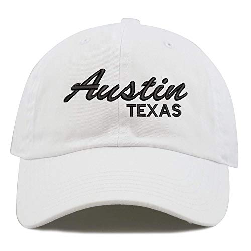 Top Level Apparel Austin Texas Script Embroidered Low Profile Soft Crown Unisex Baseball Dad Hat White #TOP30