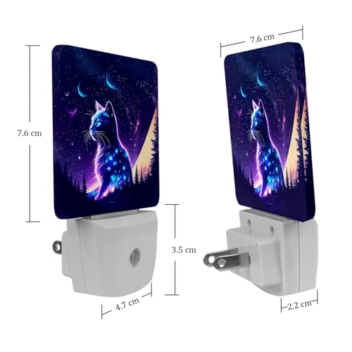 Image of NEWzone Fantasy Purple Starry Sky Cat Night Light [2 Pack], Plug in Wall Led Night Lights Decor for Boys Girls Room, Dusk to Dawn Sensor Wall Lamp for Stairway /Bedroom /Kitchen /Nursery Room