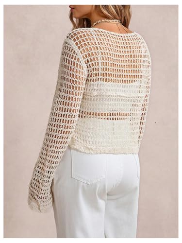 MakeMeChic Women's Plus Size Crochet Sweater Cardigan Button Down Long Sleeve Lightweight Outerwear3